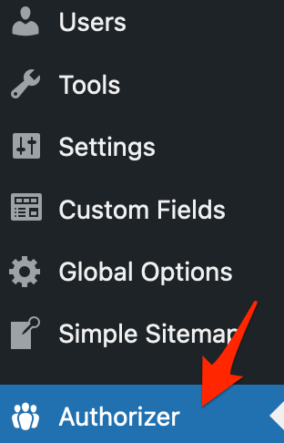 ScreenShot: WordPress Dashboard Menu Authorizer Option Selected 